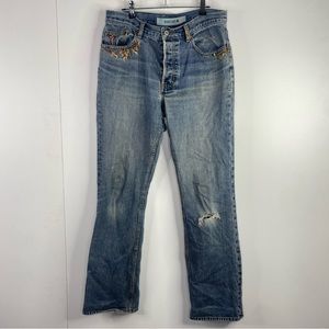 GAP Bootcut Jeans Size 8 Embroidered Jeans Mushroom Floral Flowers Button Fly